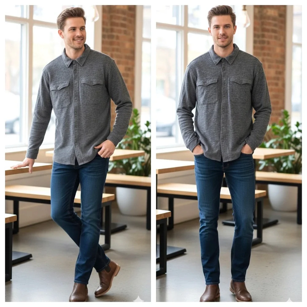 J Crew XL Gray Waffle Thermal‎ Lined Shirt Men Shacket Workwear Gorpcore Utility